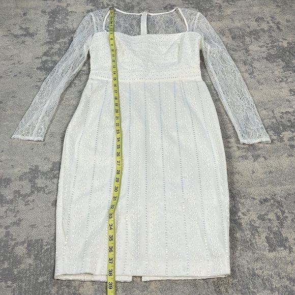 NWOT Sau Square Neck Long Lace Sleeve White Sheath Dress Textured Bridal Sz 8 - Picture 13 of 14